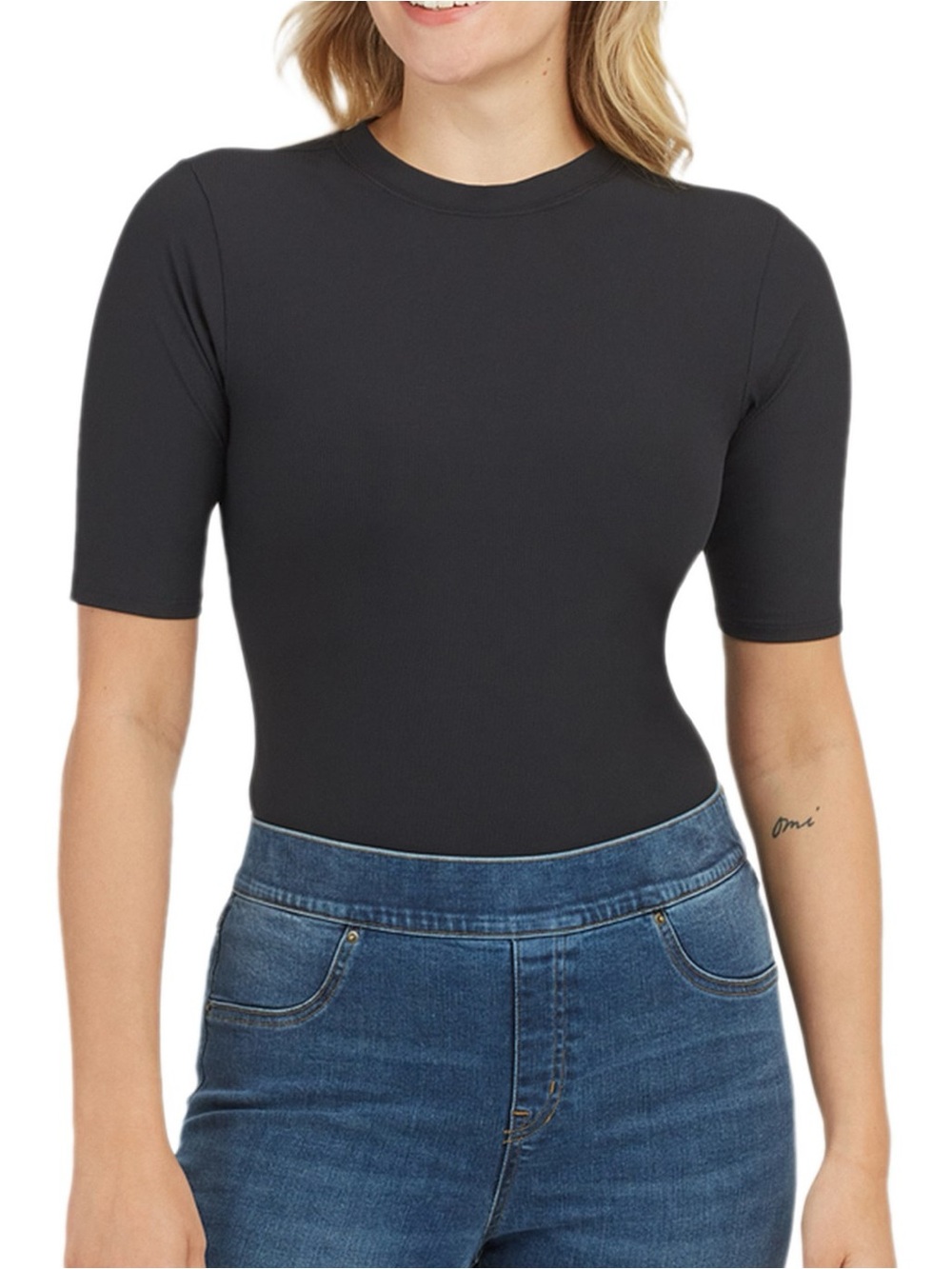 SPANX Black Short Sleeve One-Piece Bodysuit